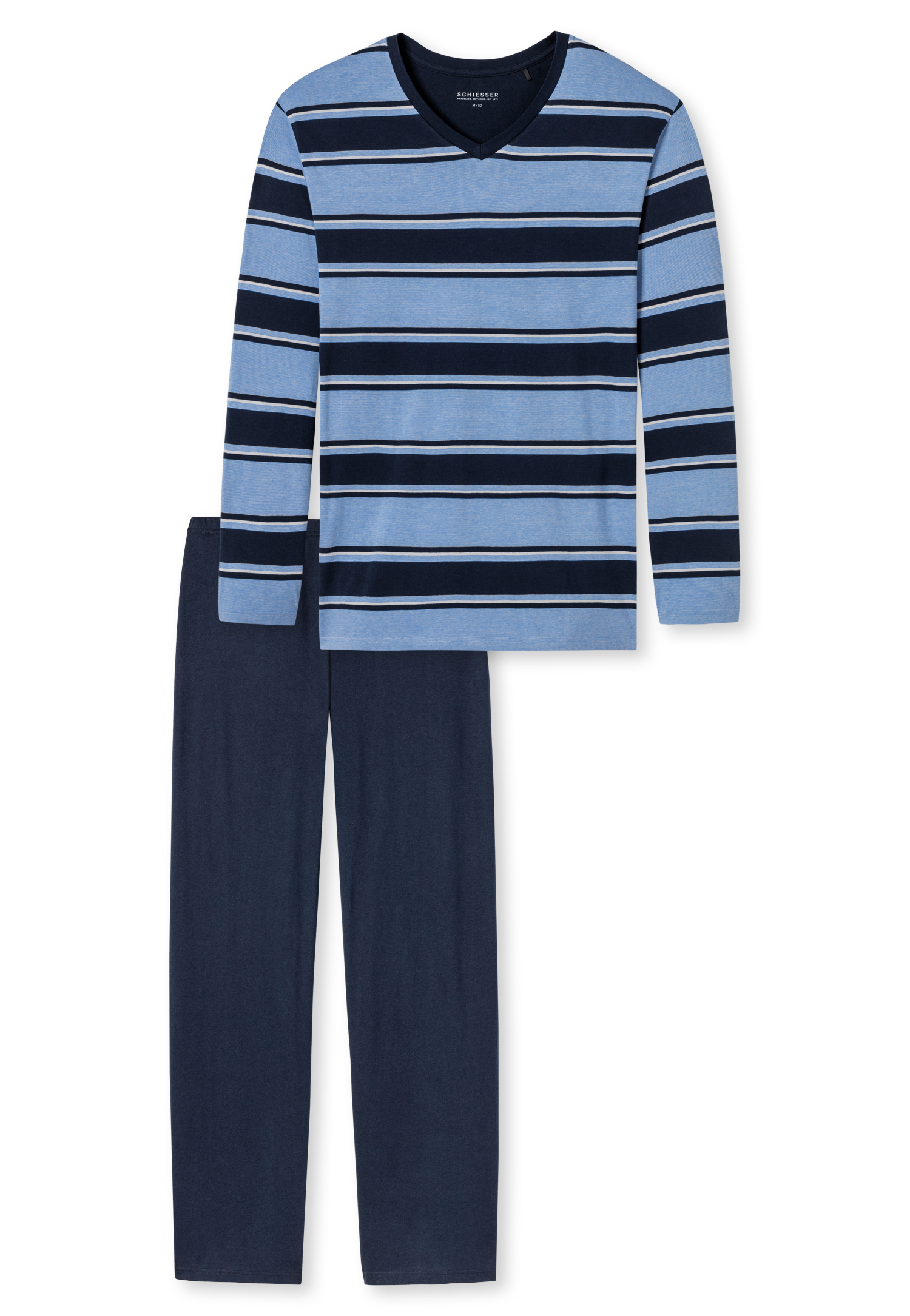 Schiesser – Pyjama Blauw - Mulder Fashion