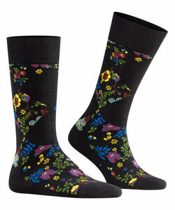 Burlington – Sokken Bloemen Zwart - Mulder Fashion