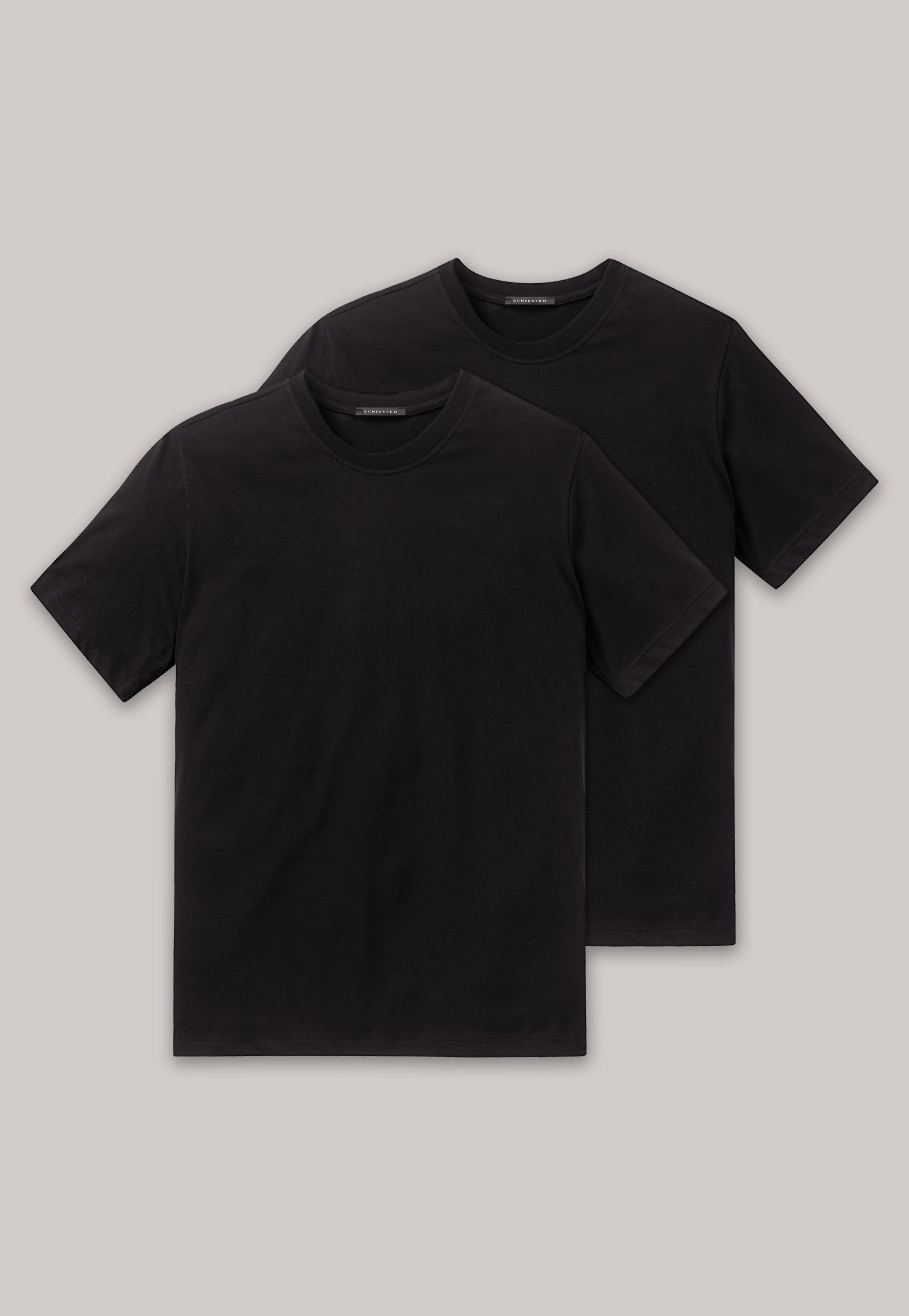 Schiesser – T-shirt 2 pack Zwart O-hals – American - Mulder Fashion